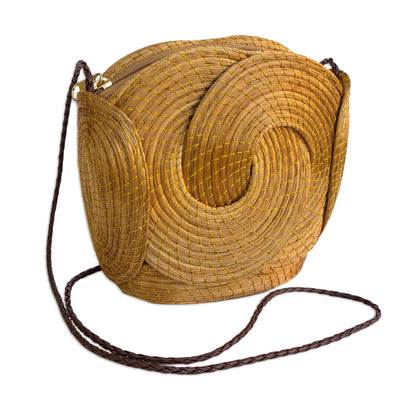 Golden Links Handmade Golden Grass Sling Handbag from Brazil