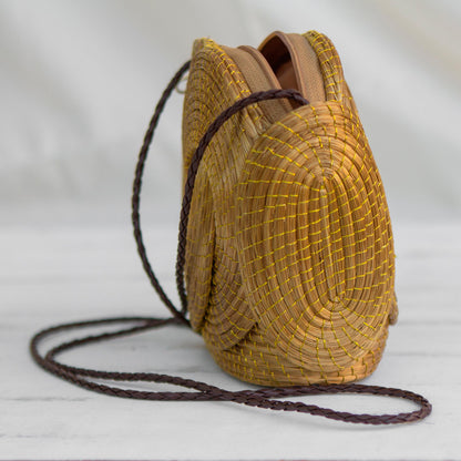 Golden Links Handmade Golden Grass Sling Handbag from Brazil