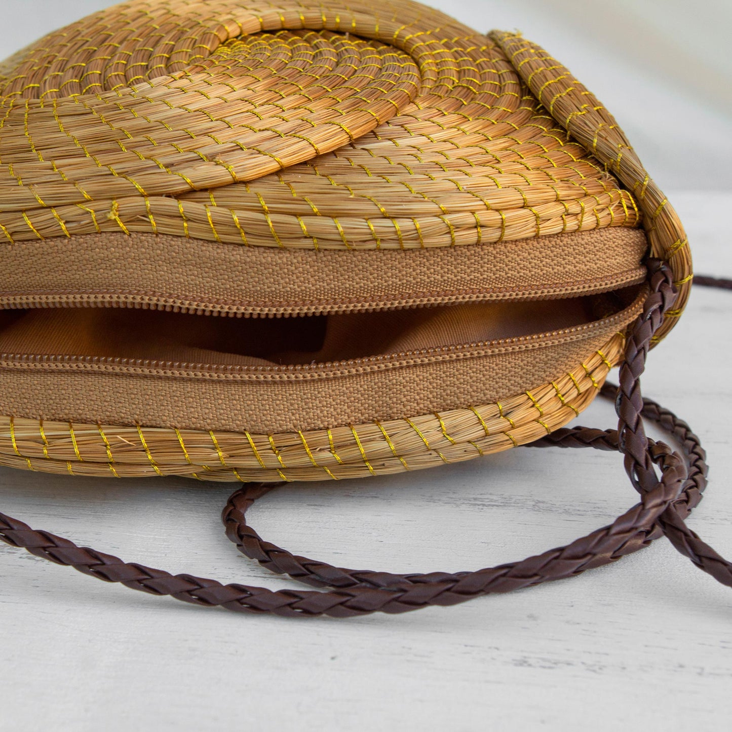 Golden Links Handmade Golden Grass Sling Handbag from Brazil