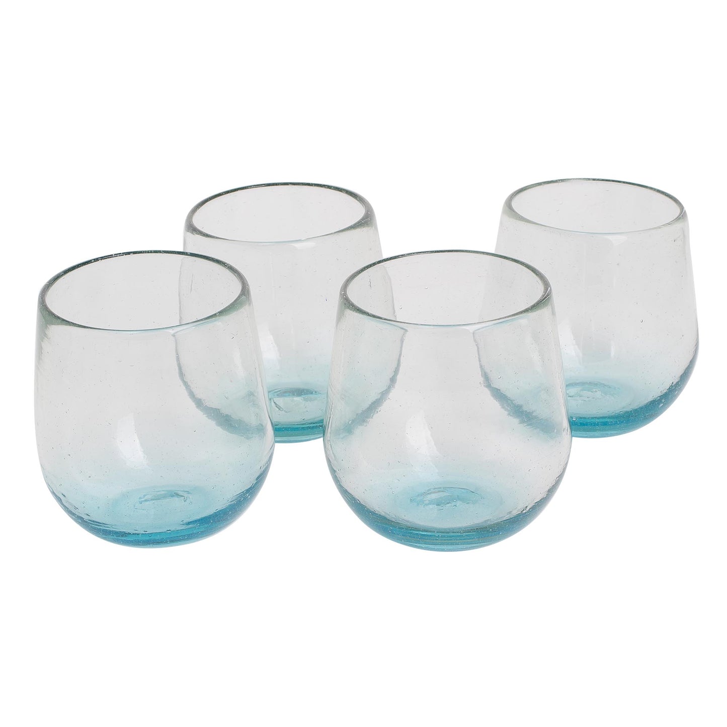 Glistening Sea Set of Four Recycled Glass Stemless Wine Glasses in Blue