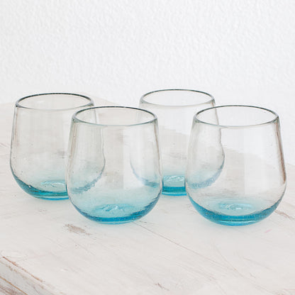 Glistening Sea Set of Four Recycled Glass Stemless Wine Glasses in Blue