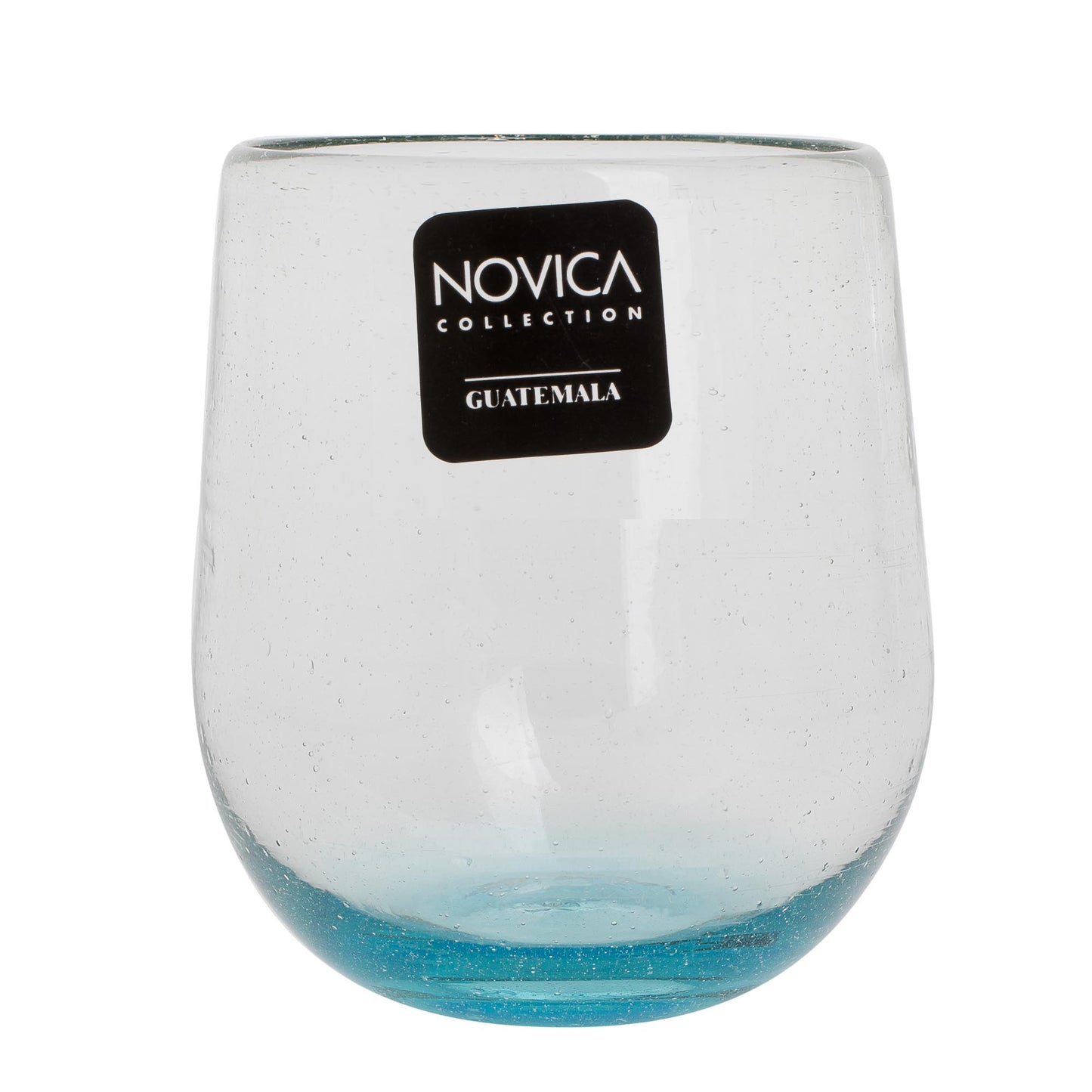 Glistening Sea Set of Four Recycled Glass Stemless Wine Glasses in Blue