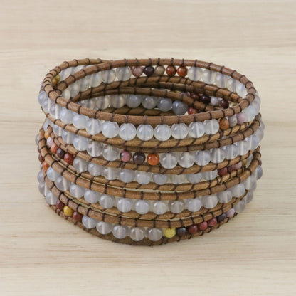 Winter Walk Chalcedony and Jasper Beaded Wrap Bracelet from Thailand