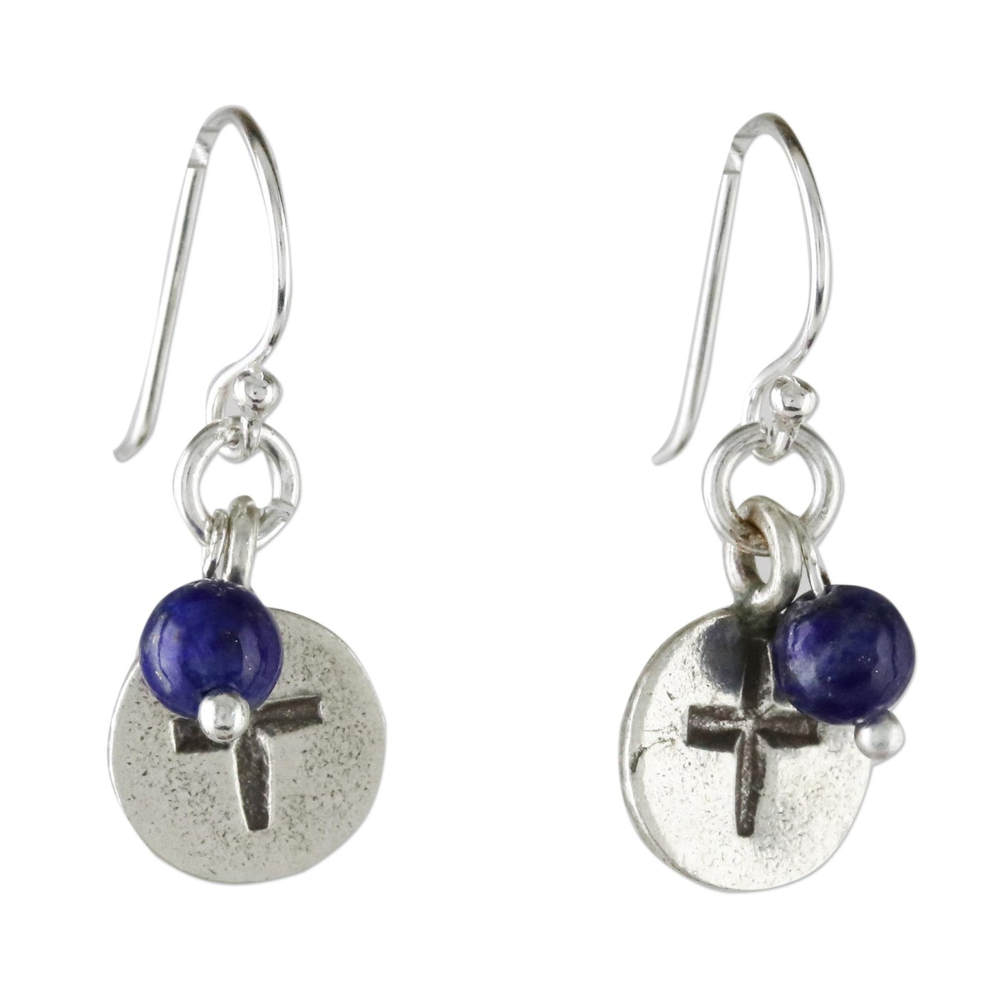 Subtle Cross Lapis Lazuli Cross Dangle Earrings from Thailand