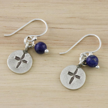 Subtle Cross Lapis Lazuli Cross Dangle Earrings from Thailand