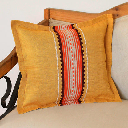 Brown Cotton Eco-Friendly Throw Pillow Cover, 'Amber History'