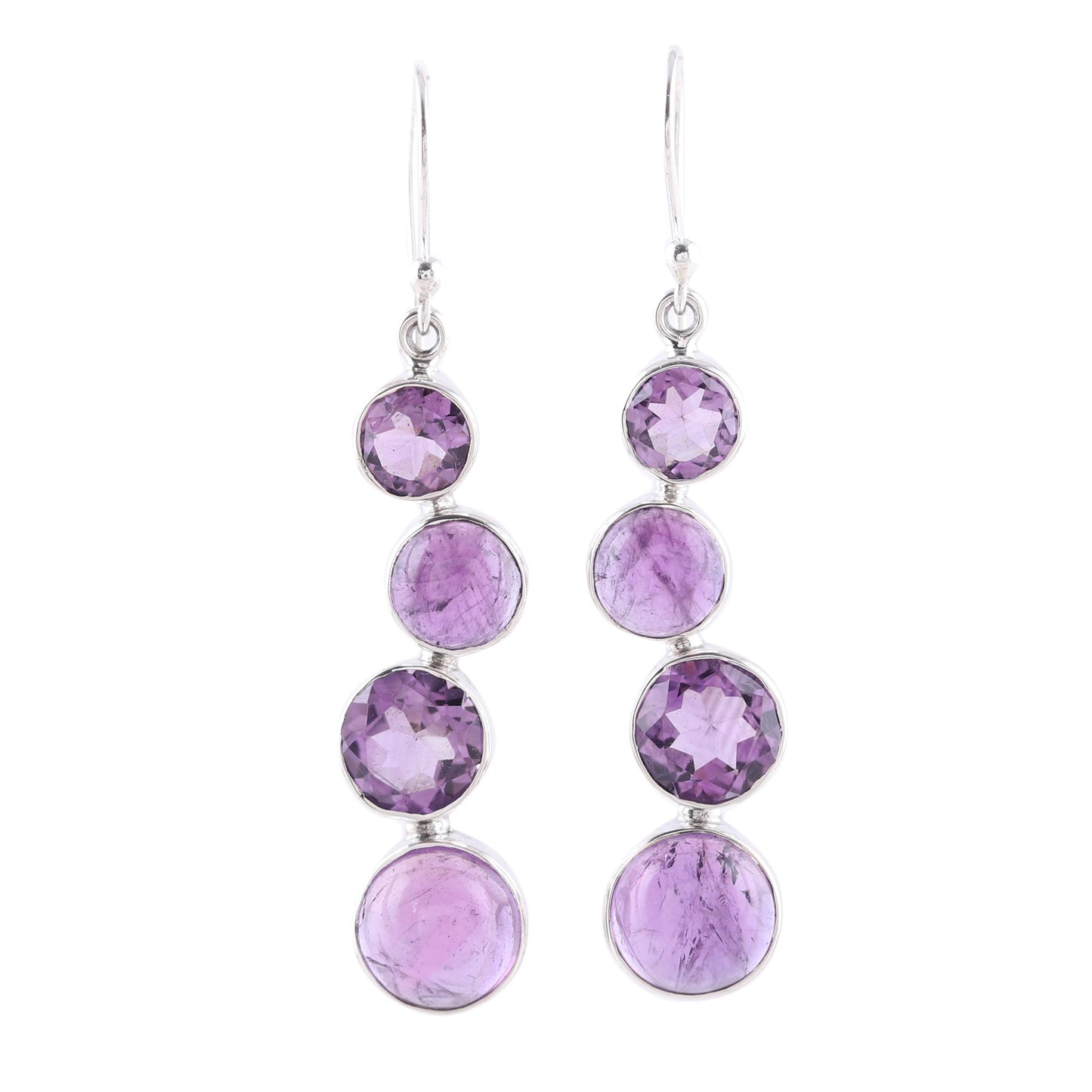 Purple Raindrops Round Faceted Amethyst and Sterling Silver Dangle Earrings