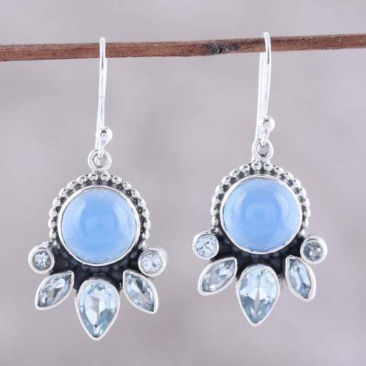 Sky Shimmer Chalcedony and Blue Topaz Sterling Silver Dangle Earrings