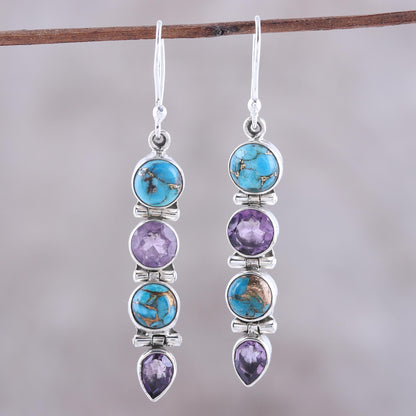 Twilight Falls Amethyst Composite Turquoise Sterling Silver Dangle Earrings