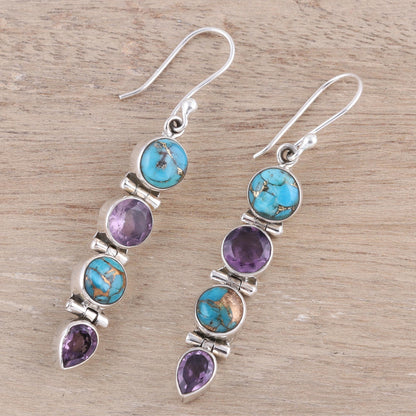 Twilight Falls Amethyst Composite Turquoise Sterling Silver Dangle Earrings