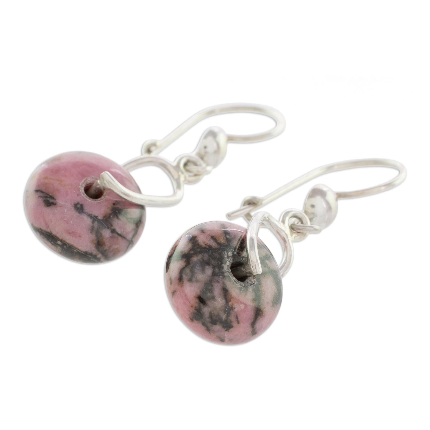 Wheels of Fortune Round Rhodonite Dangle Earrings from Guatemala