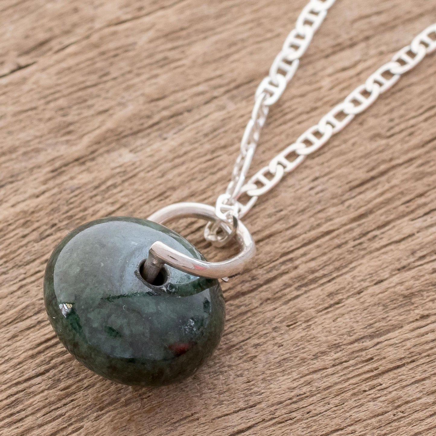 Dark Green Wheel of Fortune Round Dark Green Jade Pendant Necklace from Guatemala