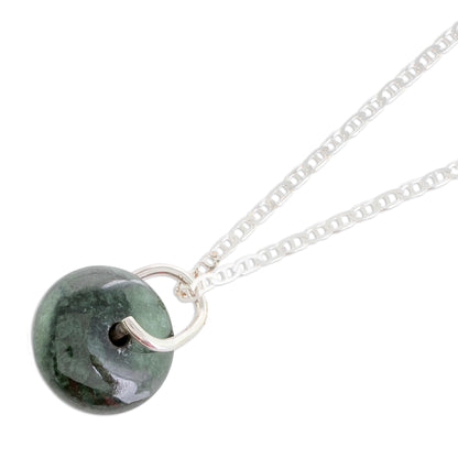 Dark Green Wheel of Fortune Round Dark Green Jade Pendant Necklace from Guatemala