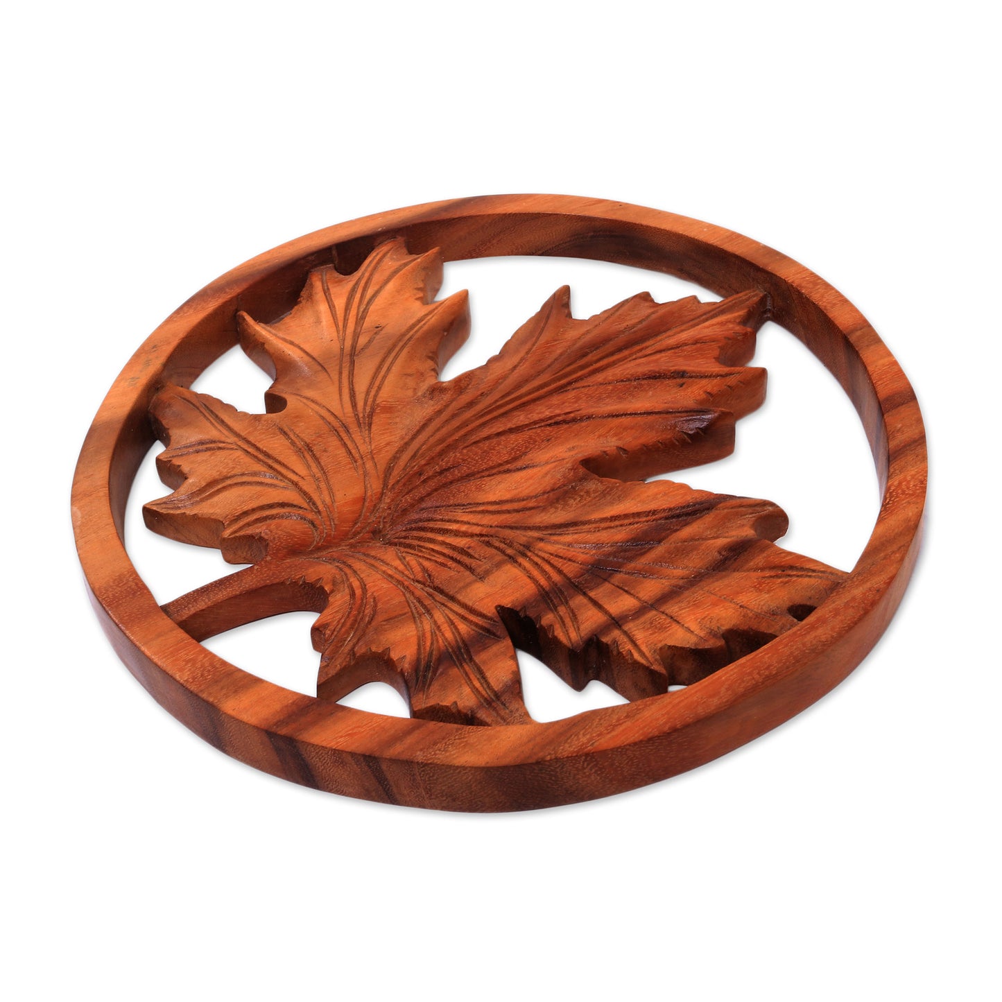 Maple Maple Leaf Suar Wood Relief Panel from Bali