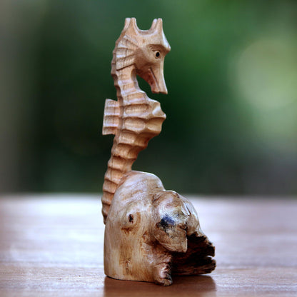 Seahorse Hand-Carved Wood Seahorse Figurine from Bali