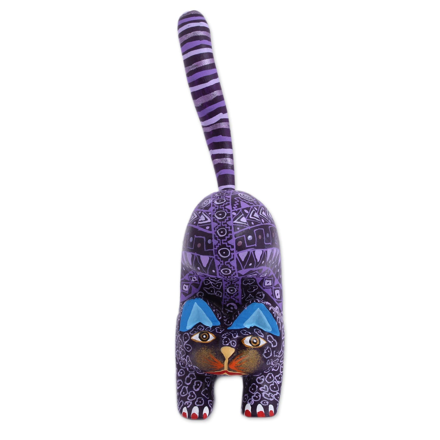 Fantastic Stretch Wood Alebrije Cat Figurine in Purple from Mexico