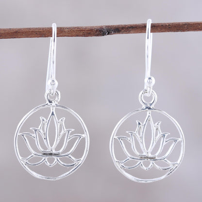 Delightful Lotus Sterling Silver Lotus Dangle Earrings from India