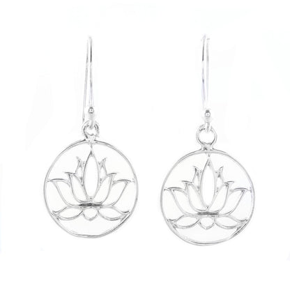 Delightful Lotus Sterling Silver Lotus Dangle Earrings from India