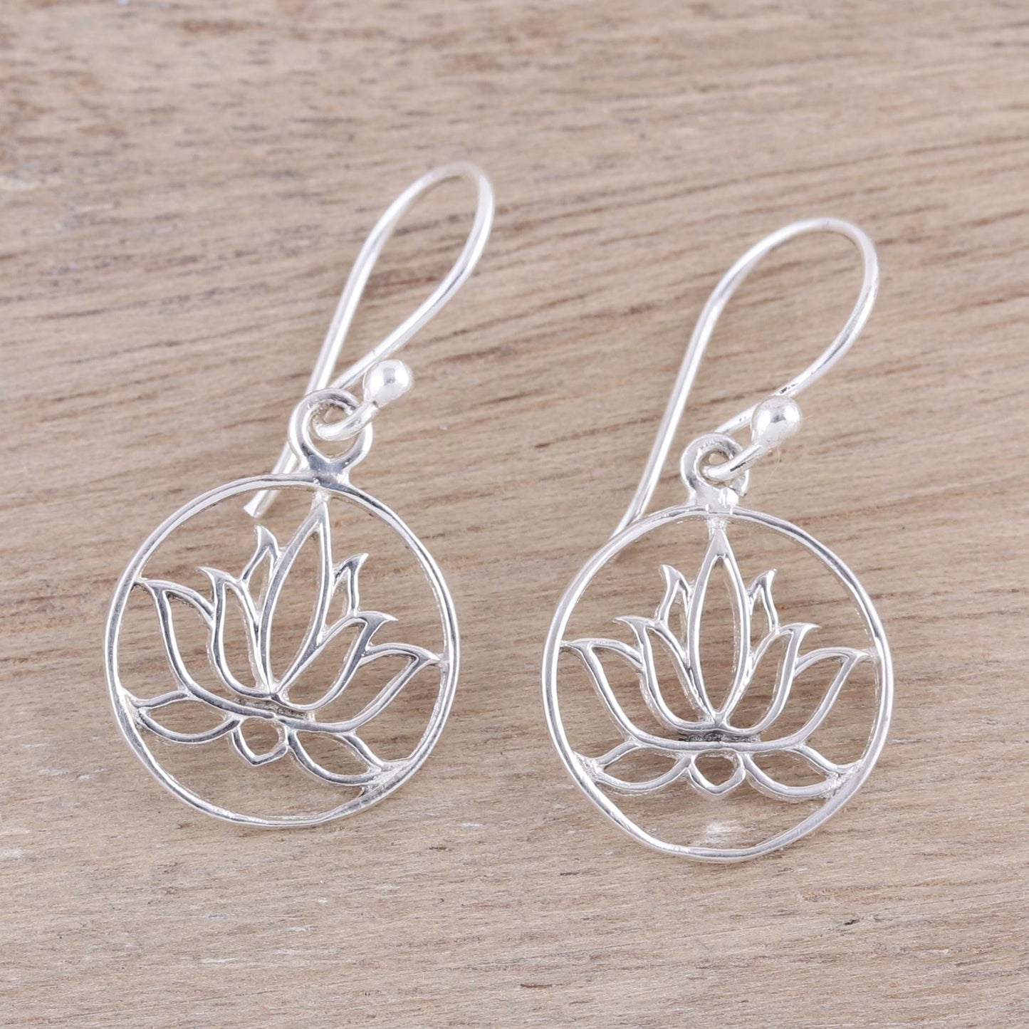 Delightful Lotus Sterling Silver Lotus Dangle Earrings from India