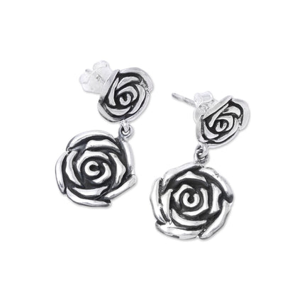 Adorable Beauty Rose-Shaped Sterling Silver Dangle Earrings from India