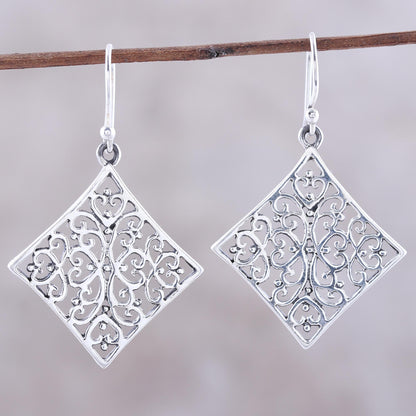 Elegant Kites Openwork Square Sterling Silver Dangle Earrings from India