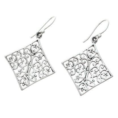 Elegant Kites Openwork Square Sterling Silver Dangle Earrings from India