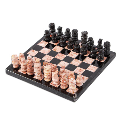 Black and Pink Challenge Marble Chess Set in Black and Pink from Mexico (7.5 in.)