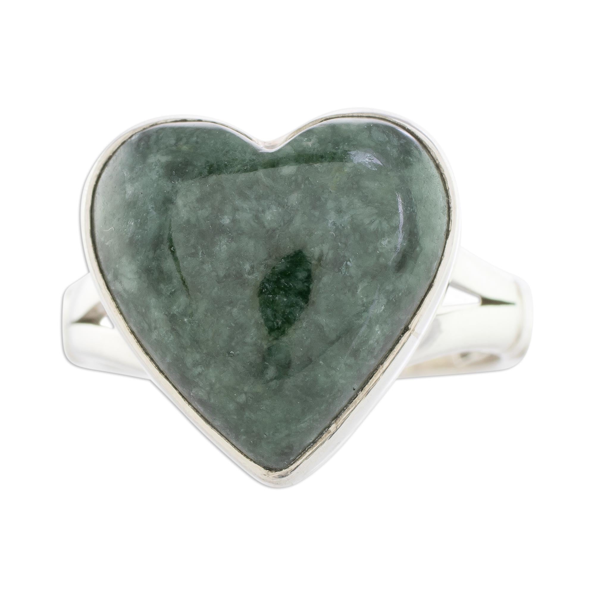 NOVICA Love Dream Heart-Shaped Dark Green Jade Cocktail Ring from