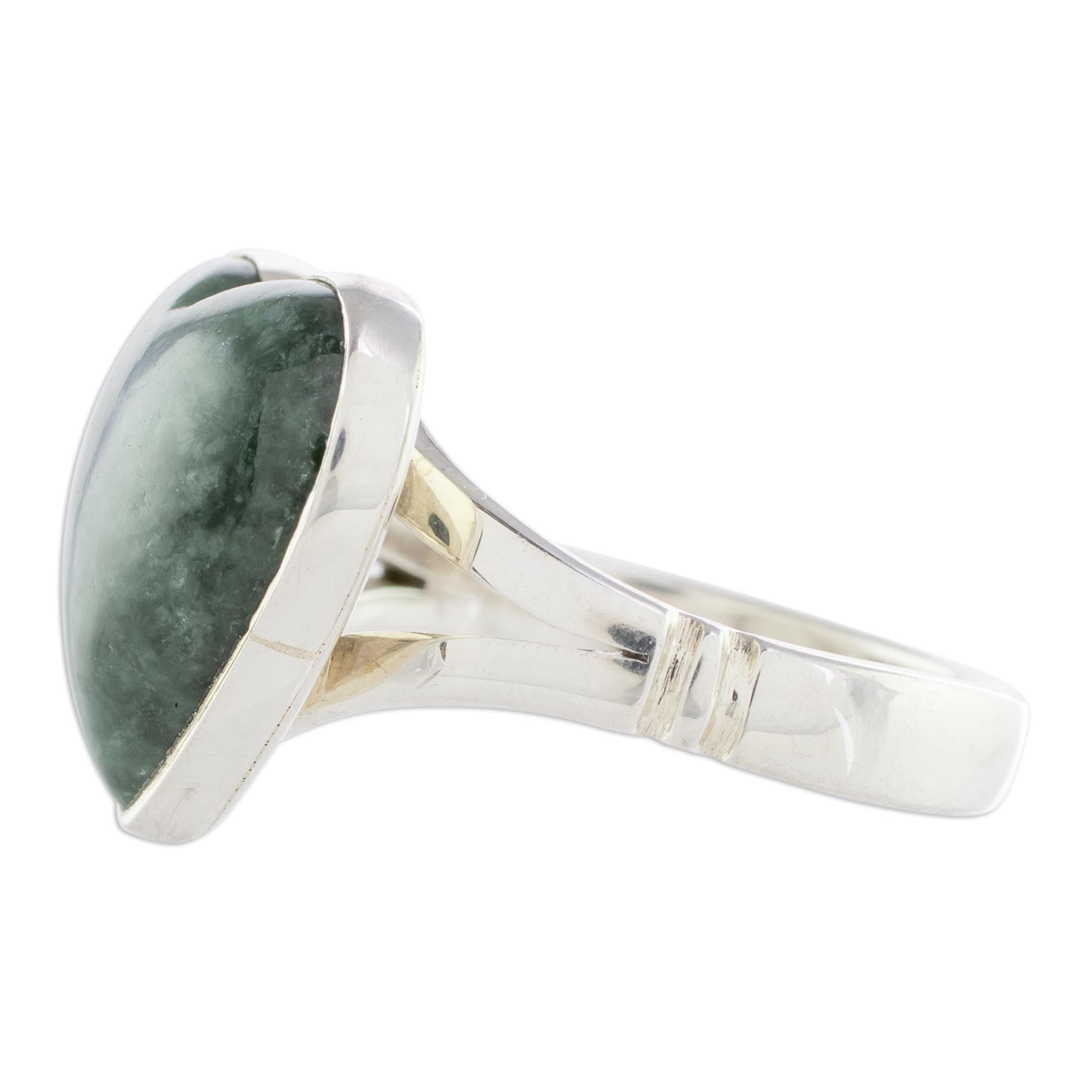 NOVICA Love Dream Heart-Shaped Dark Green Jade Cocktail Ring from