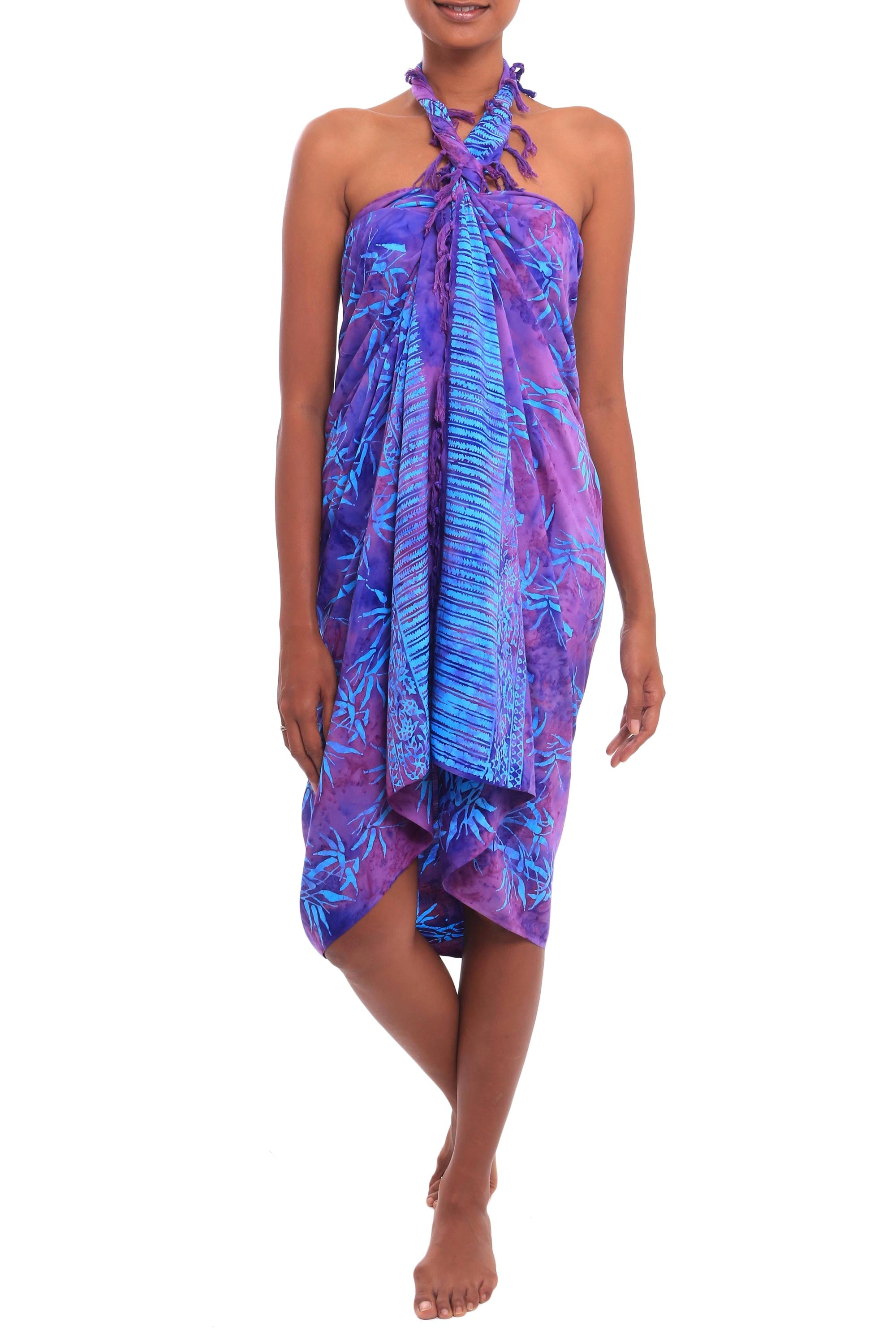 NOVICA Twilight Bamboo Bamboo Motif Batik Rayon Sarong from Bali