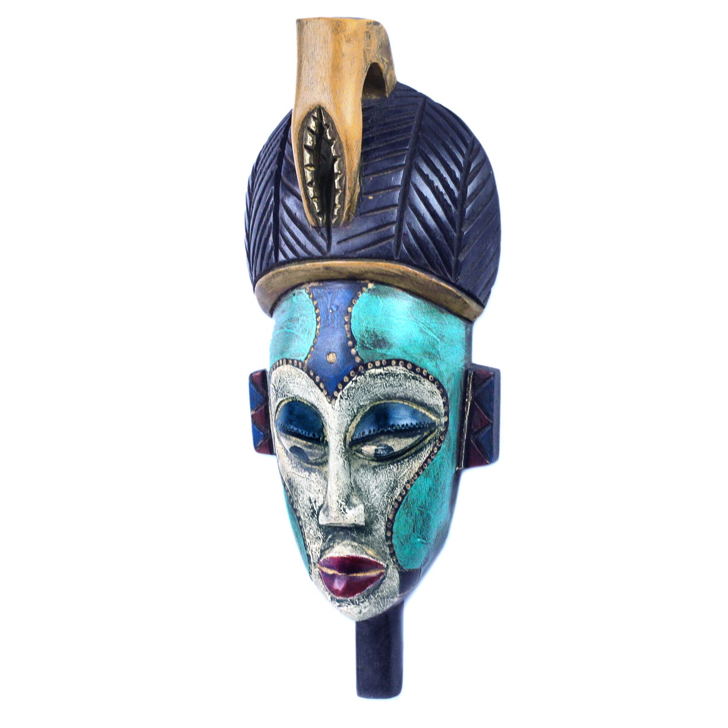 Benevolent Emiyi Handmade African Wood Mask in Blue from Ghana