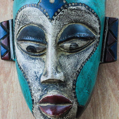 Benevolent Emiyi Handmade African Wood Mask in Blue from Ghana