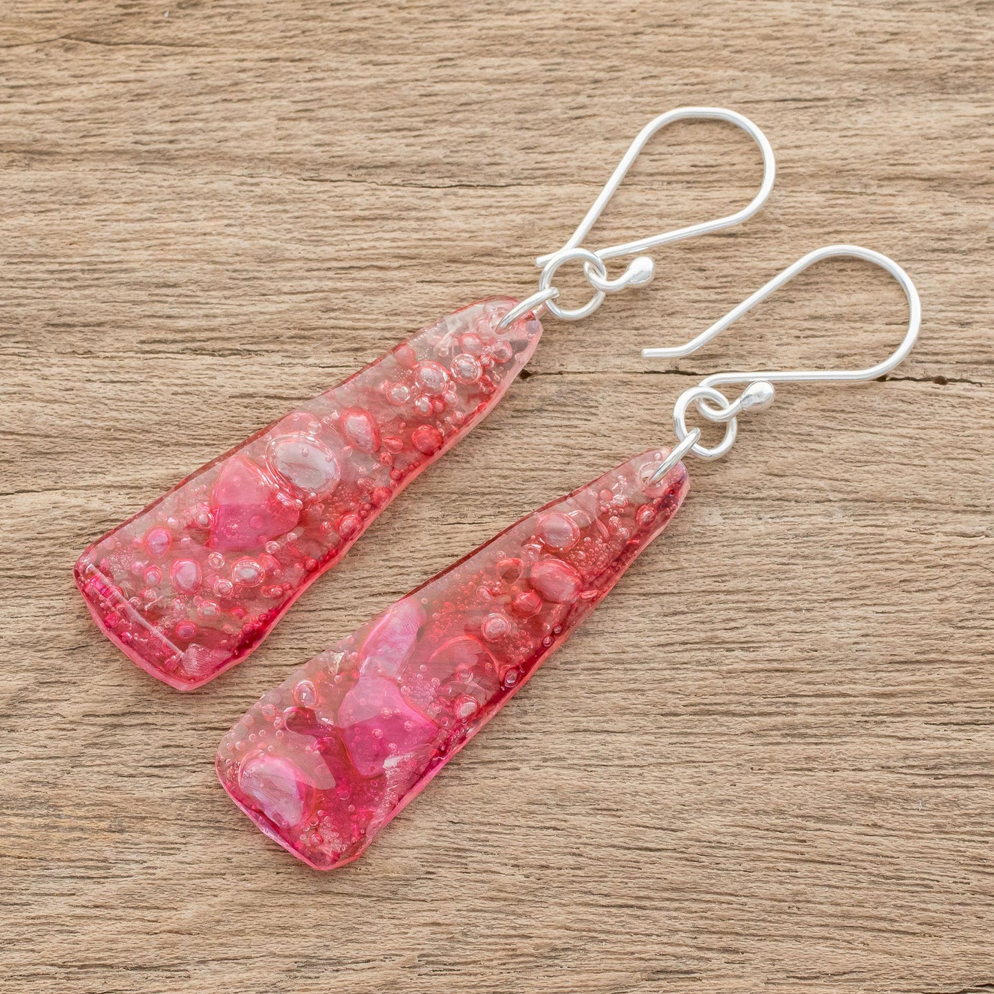 Peaceful Life in Pink Recycled CD Dangle Earrings in Pink from Guatemala