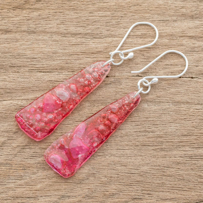 Peaceful Life in Pink Recycled CD Dangle Earrings in Pink from Guatemala