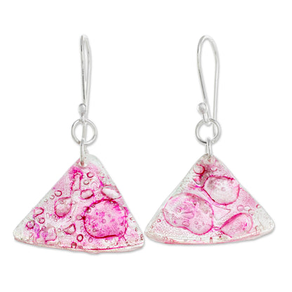 Rosy Geometry Pink Triangular Recycled CD Dangle Earrings from Guatemal