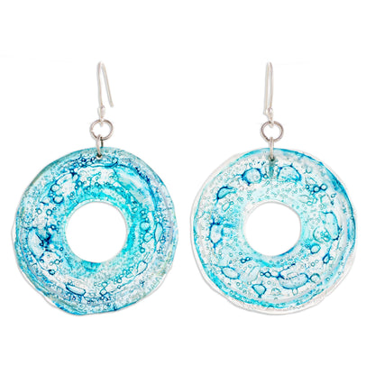 Blue Donuts Circular Recycled CD Dangle Earrings from Guatemala