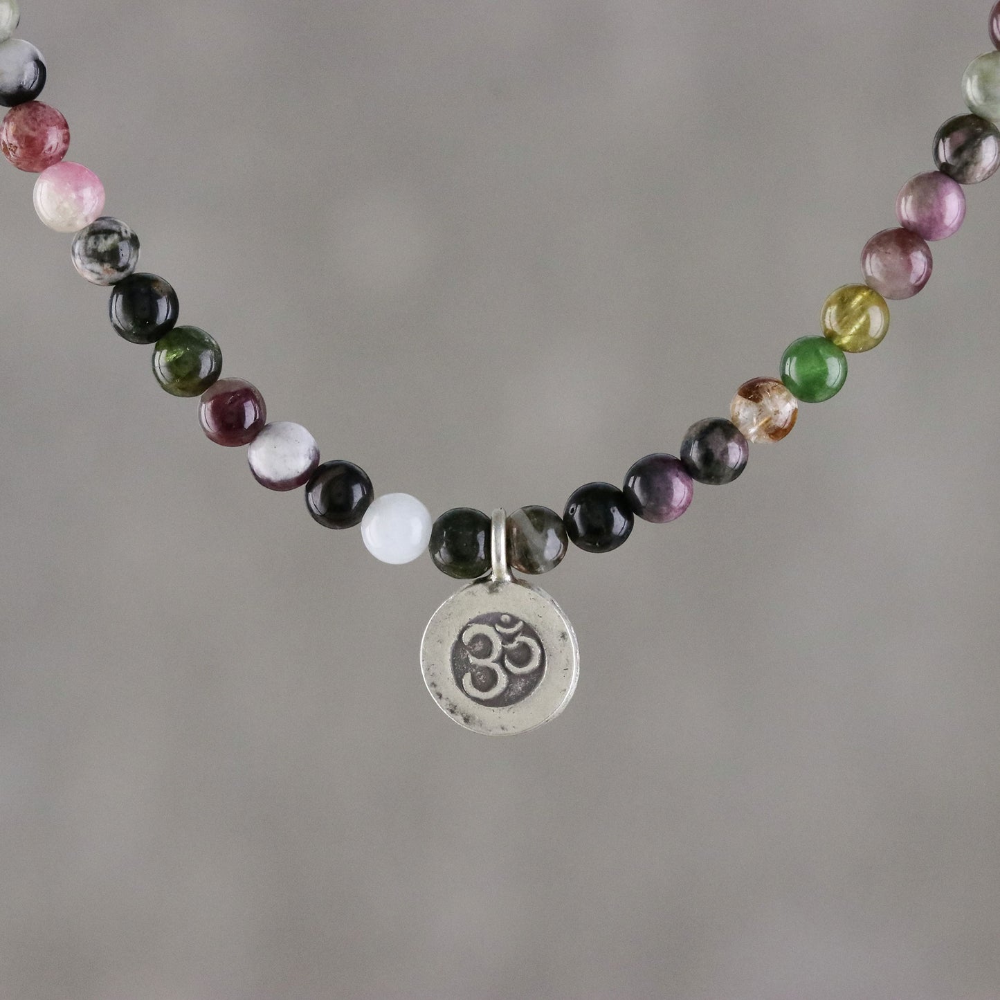 Beautiful Om Tourmaline Om Beaded Pendant Necklace from Thailand