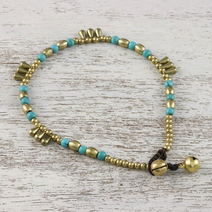 Musical Wanderer Calcite and Brass Beaded Anklet from Thailand