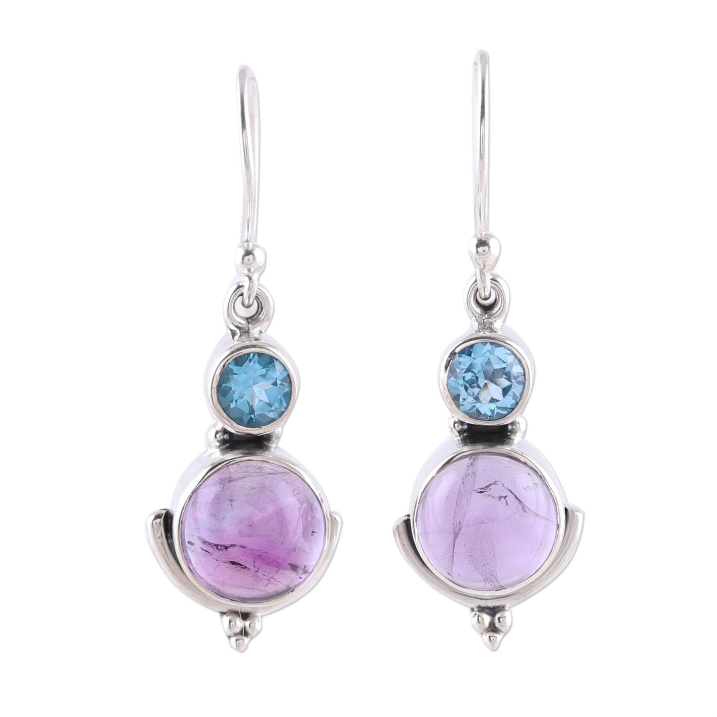 Lively Harmony Amethyst and Blue Topaz Dangle Earrings from India