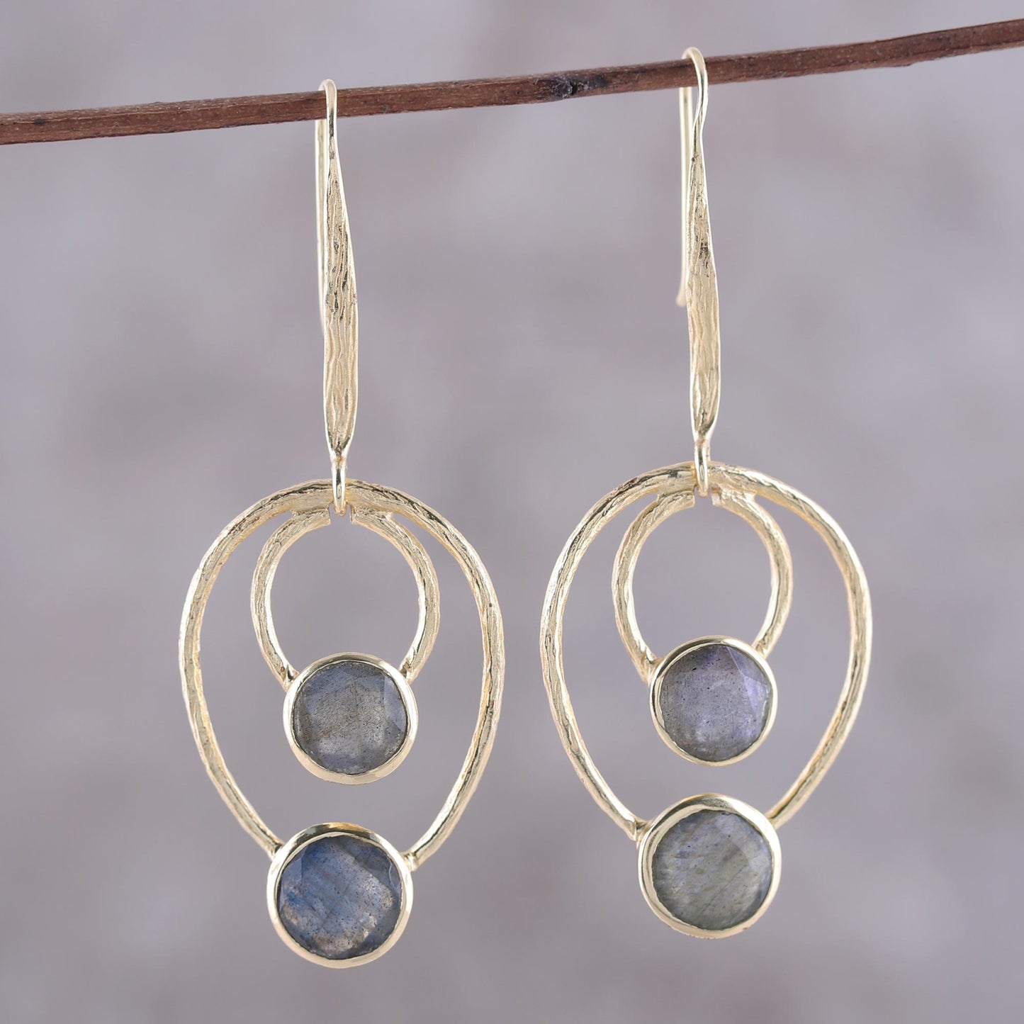 Dusky Glamour 18k Gold Plated Labradorite Dangle Earrings from India