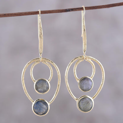 Dusky Glamour 18k Gold Plated Labradorite Dangle Earrings from India