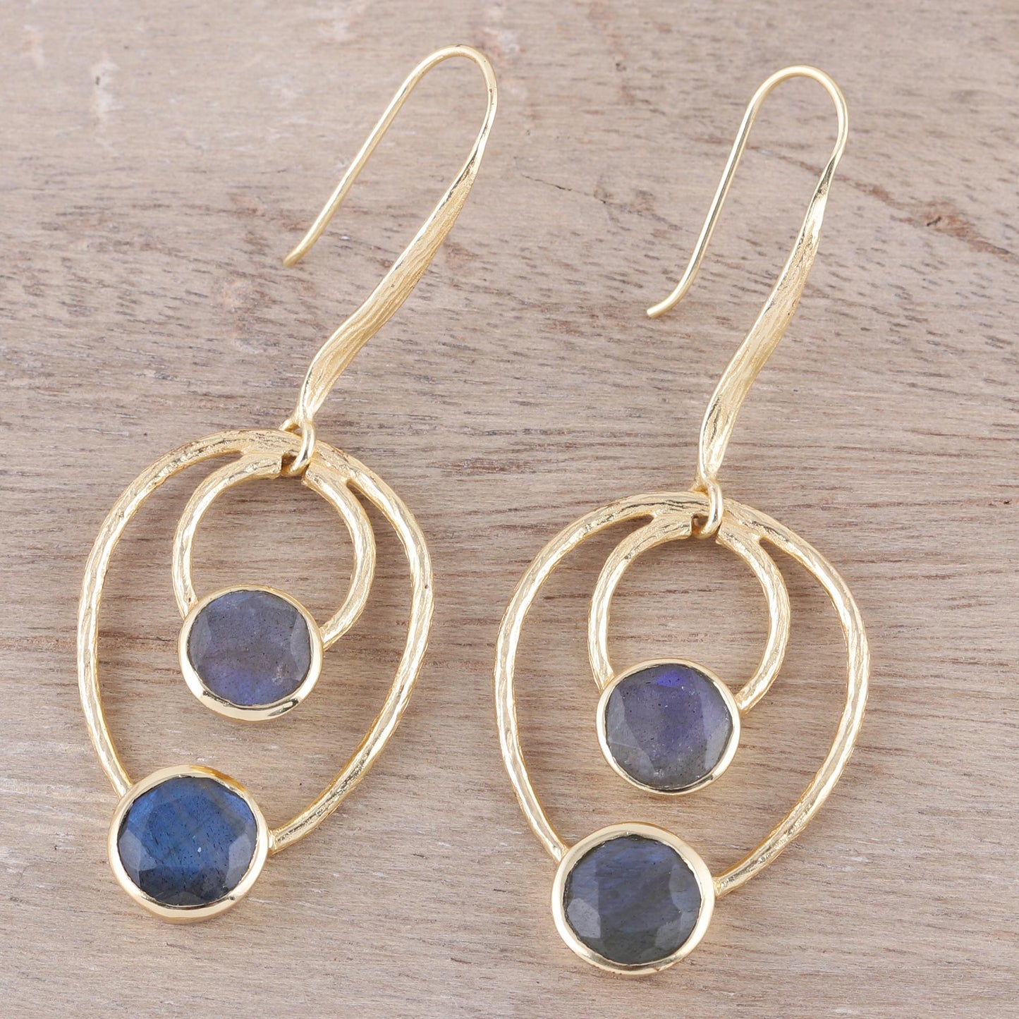 Dusky Glamour 18k Gold Plated Labradorite Dangle Earrings from India