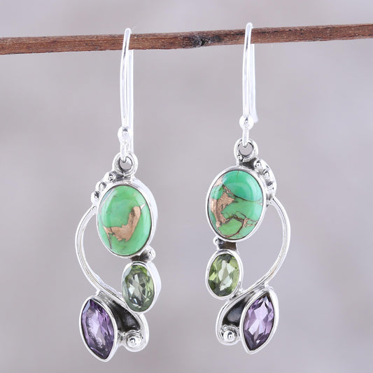 Classic Glamour Multi-Gemstone Dangle Earrings Crafted in India