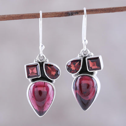 Natural Dazzle Natural Garnet Dangle Earrings from India