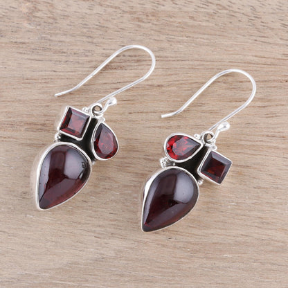 Natural Dazzle Natural Garnet Dangle Earrings from India