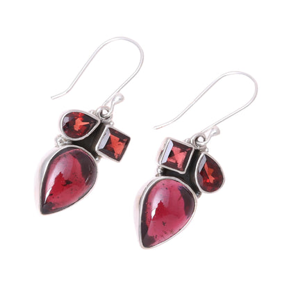 Natural Dazzle Natural Garnet Dangle Earrings from India