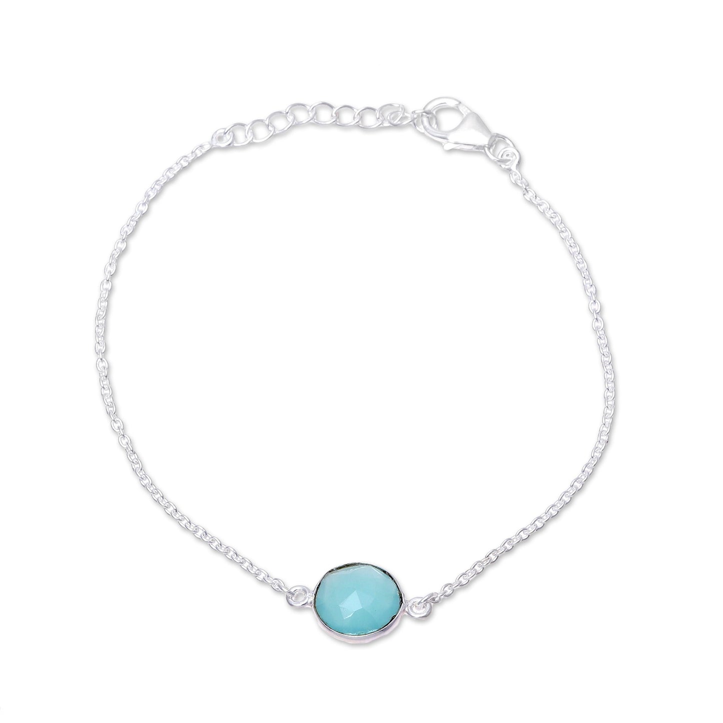 Aqua Night Adjustable Chalcedony Pendant Bracelet from India