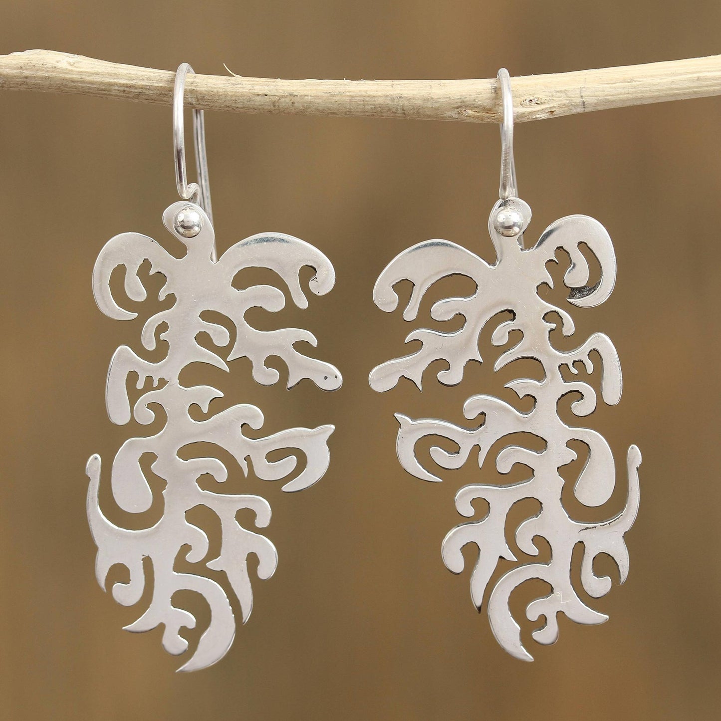 Taxco Inlet Intricate Sterling Silver Dangle Earrings from Mexico