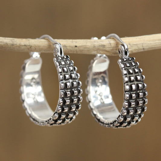 Ebbing Light Combination Finish Sterling Silver Hoop Earrings from Mexico