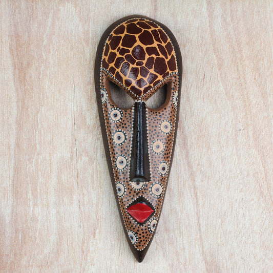 Giraffe Face African Wood Mask in Brown from Ghana